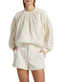Women\'s Elaine Cotton Lace-Trim Blouse - Cream - at Saks Fifth Avenue