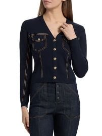 Women\'s Elisha Contrast Piped Cardigan - Navy - at Saks Fifth Avenue