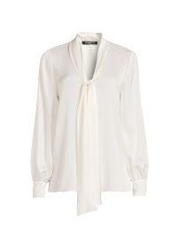 Women\'s Ella Silk-Blend Tie-Neck Blouse - Midnight Blue - at Saks Fifth Avenue