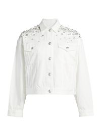 Women\\\'s Elsa Embellished Cotton Denim Jacket - White Jewel - at Saks Fifth Avenue