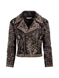 Women\'s Embellished Leather Crop Jacket - Black Multi - at Saks Fifth Avenue