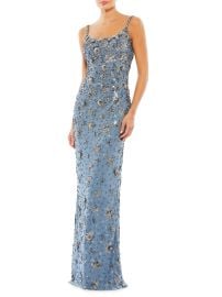 Women\'s Embellished Scoopneck Gown - Slate Grey - at Saks Fifth Avenue
