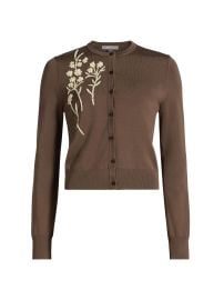 Women\'s Embroidered Crewneck Cardigan - Chocolate - at Saks Fifth Avenue