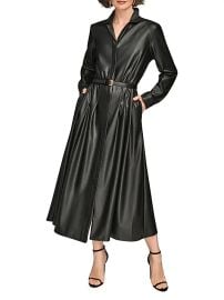 Women\'s Faux-Leather Belted Midi-Dress - Black - at Saks Fifth Avenue