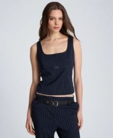 Women\'s Fitted Belted Empire Waist Pinstripe Bodice at Macys