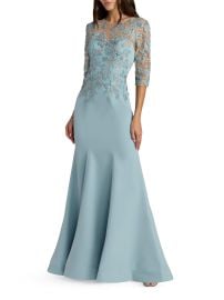 Women\'s Floral-Embroidered Crepe Mermaid Gown - French Blue - at Saks Fifth Avenue