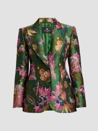 Women\'s Floral Jacquard Fitted Blazer - Multicolor Green Base - at Saks Fifth Avenue