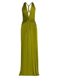 Women\'s Fluid Knitted Stretch Jersey V-Neck Gown - Vivid Chartreuse - at Saks Fifth Avenue