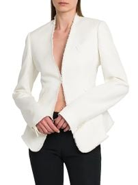 Women\'s Frayed Trim Single-Breasted Wool Jacket - Ivory - at Saks Fifth Avenue