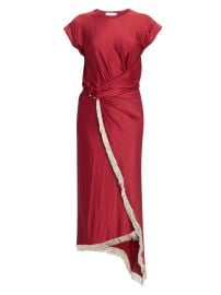 Women\'s Fringe-Trimmed Faux-Wrap Maxi Dress - Ruby Red - at Saks Fifth Avenue
