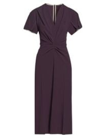 Women\'s Gathered Crêpe V-Neck Midi-Dress - Fig - at Saks Fifth Avenue