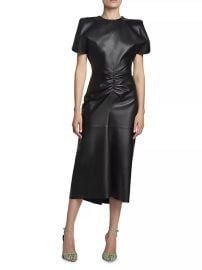 Women\'s Gathered Leather Midi-Dress - Black - at Saks Fifth Avenue