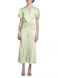 Women\'s Gathered Satin Crêpe V-Neck Midi-Dress - Jade - at Saks Fifth Avenue