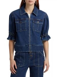Women\'s Holly Puff-Sleeve Denim Jacket - Ocean - at Saks Fifth Avenue