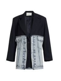Women\'s Hybird Mixed-Media Denim Oversized Blazer - Malibu Blue - at Saks Fifth Avenue