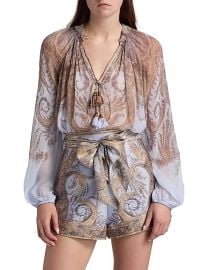 Women\'s Hypnotic Billow Split-Neck Blouse - Lilac Paisley - at Saks Fifth Avenue