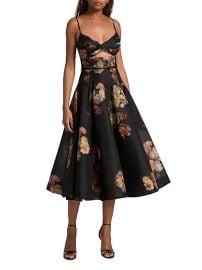 Women\'s Hypnotic Twist Linen-Silk Midi-Dress - Russet Floral - at Saks Fifth Avenue