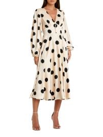 Women\'s Ieena 2 Polka Dot Satin V-Neck Midi-Dress - Cream Black - at Saks Fifth Avenue