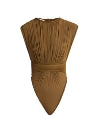 Women\'s Illuminate Pleated Bodysuit - Khaki - at Saks Fifth Avenue