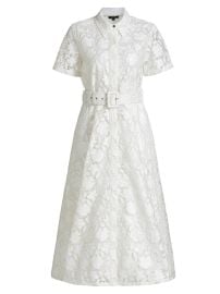 Women\'s Jean Floral Lace Belted Shirtdress - Optic - at Saks Fifth Avenue