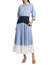 Women\'s Jenella Pleated Colorblocked Midi Dress - Harbor Blue Stripe - at Saks Fifth Avenue