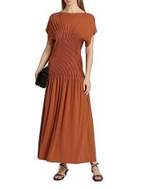 Women\'s Jersey Pleated Cap-Sleeve Maxi Dress - Terracotta - at Saks Fifth Avenue