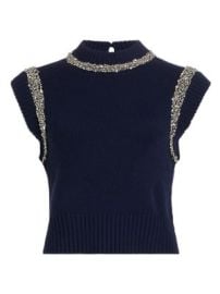 Women\'s Joanae Embellished Wool-Cashmere Sleeveless Sweater - Midnight - at Saks Fifth Avenue