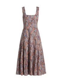 Women\'s Jolie Pleated Paisley Stretch Cotton Midi-Dress - Navy Multi - at Saks Fifth Avenue