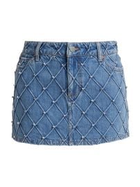 Women\'s Joss Faux-Pearl Quilted Denim Miniskirt - Light Indigo - at Saks Fifth Avenue