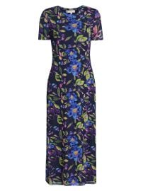 Women\'s Kamila Painted Floral Midi-Dress - Navy Floral Mesh - at Saks Fifth Avenue