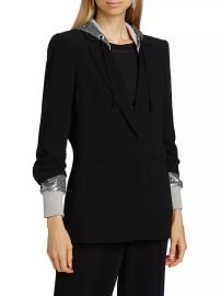 Women\'s Khloe Sequin Hooded Blazer - Black Silver - at Saks Fifth Avenue