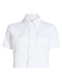 Women\\\'s Kirstie Stretch Cotton Short-Sleeve Crop Jacket - Blanc - at Saks Fifth Avenue