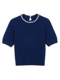 Women\'s Knit Crop Jumper with Rhinestones - Navy - at Saks Fifth Avenue