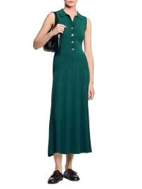 Women\'s Knit Dress with Polo Neck - Dark Green - at Saks Fifth Avenue