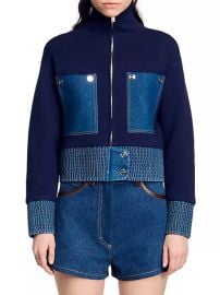 Women\'s Knit and Denim Coatigan - Blue - at Saks Fifth Avenue