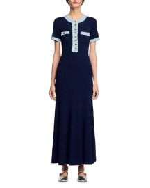 Women\'s Knit and Denim Midi Dress - Navy Blue - at Saks Fifth Avenue