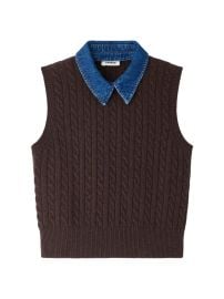 Women\'s Knit and Denim Sweater - Brown - at Saks Fifth Avenue