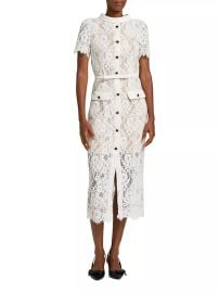 Women\'s Lace Belted Midi-Dress - White - at Saks Fifth Avenue