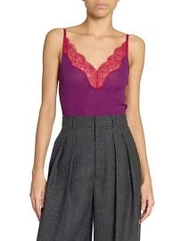 Women\'s Lace Tank Top in Ribbed Silk Jersey - Fuchsia - at Saks Fifth Avenue