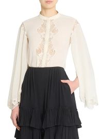 Women\'s Lace-Trimmed Silk Blouse - Pristine White - at Saks Fifth Avenue