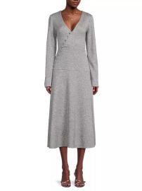 Women\\\'s LadyLike-Knit Surplice Midi-Dress - Light Heather Grey - at Saks Fifth Avenue