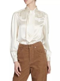 Women\'s Lavallière-neck Blouse In Silk Satin - Craie - at Saks Fifth Avenue