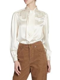 Women\'s Lavallière-neck Blouse in Silk Satin - Craie - at Saks Fifth Avenue