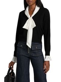 Women\'s Lenu Tie-Neck Sweater - Black Ivory - at Saks Fifth Avenue