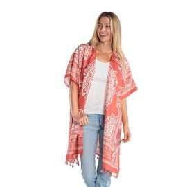 Women\'s Linda Anderson Peach Tasseled Kimono at Kohls