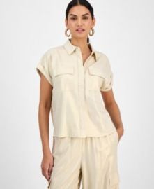 Women\'s Linen-Blend Short-Sleeve Blouse, Exclusively at Macy\'s at Macys