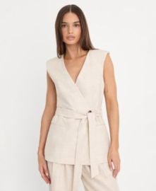 Women\'s Linen Sleeveless Belted Vest at Macys