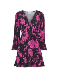 Women\'s Liv Amarilla Rose Pleated V-Neck Minidress - Black Pink - at Saks Fifth Avenue