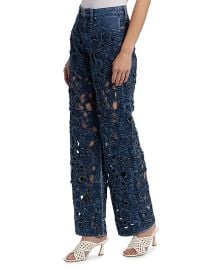 Women\'s Logan Mid-Rise Wide-Leg Floral Cutout Jeans - Hyacn - at Saks Fifth Avenue