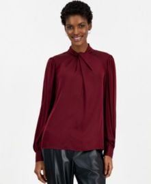Women\'s Lola Long-Sleeve Satin Twist-Neck Blouse at Macys